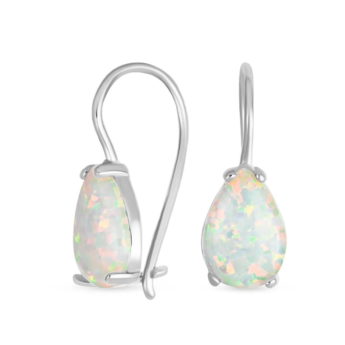 Edelstein Solitär Tropfen irisierend Feuer Orange Blau Weiß Erstellt Opal Tropfen Dangle Ohrringe für Frauen Teens .925 Sterling Silber Französisch Draht Oktober Geburtsstein