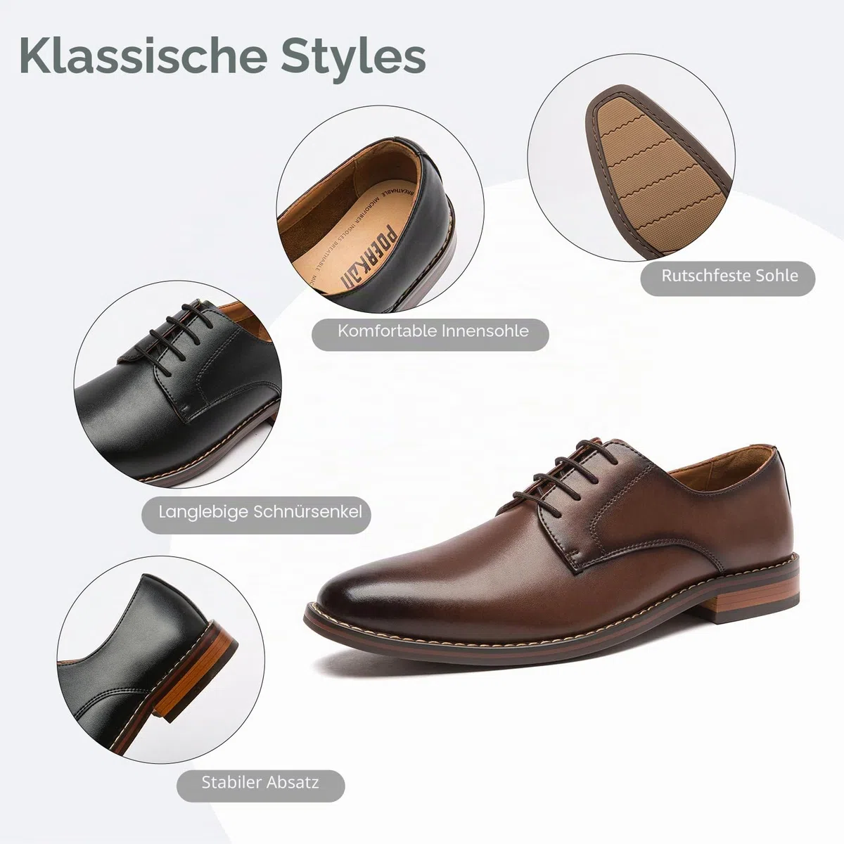 Poerkan Herren Geschäfts Schnürschuhe Leder Elegante Oxford-Schuhe für Business Büro & Formelle Anlässe Schwarz, Braun