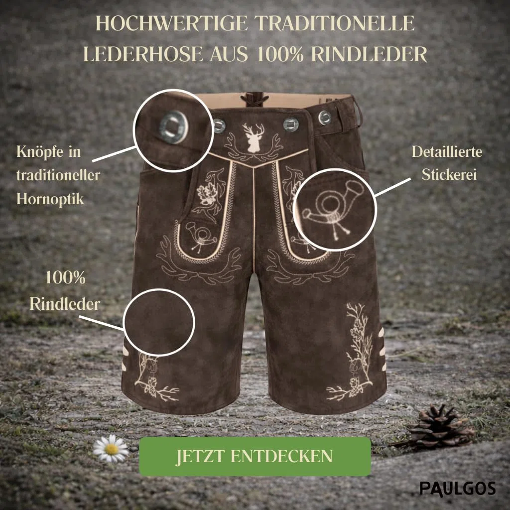 PAULGOS Herren Trachten Lederhose HK3 + Träger, Echtes Leder, Gr. 44-60