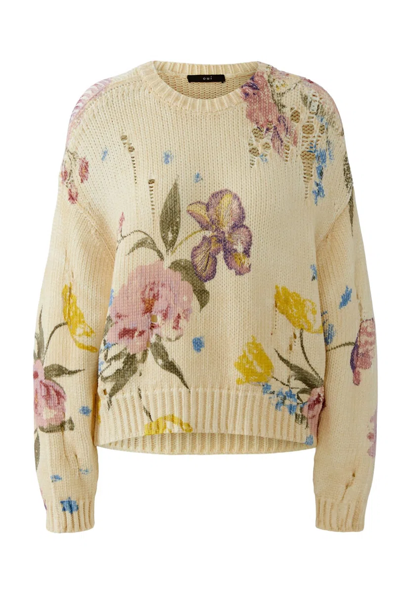 Oui Damen Pullover lässig geschnitten Floral