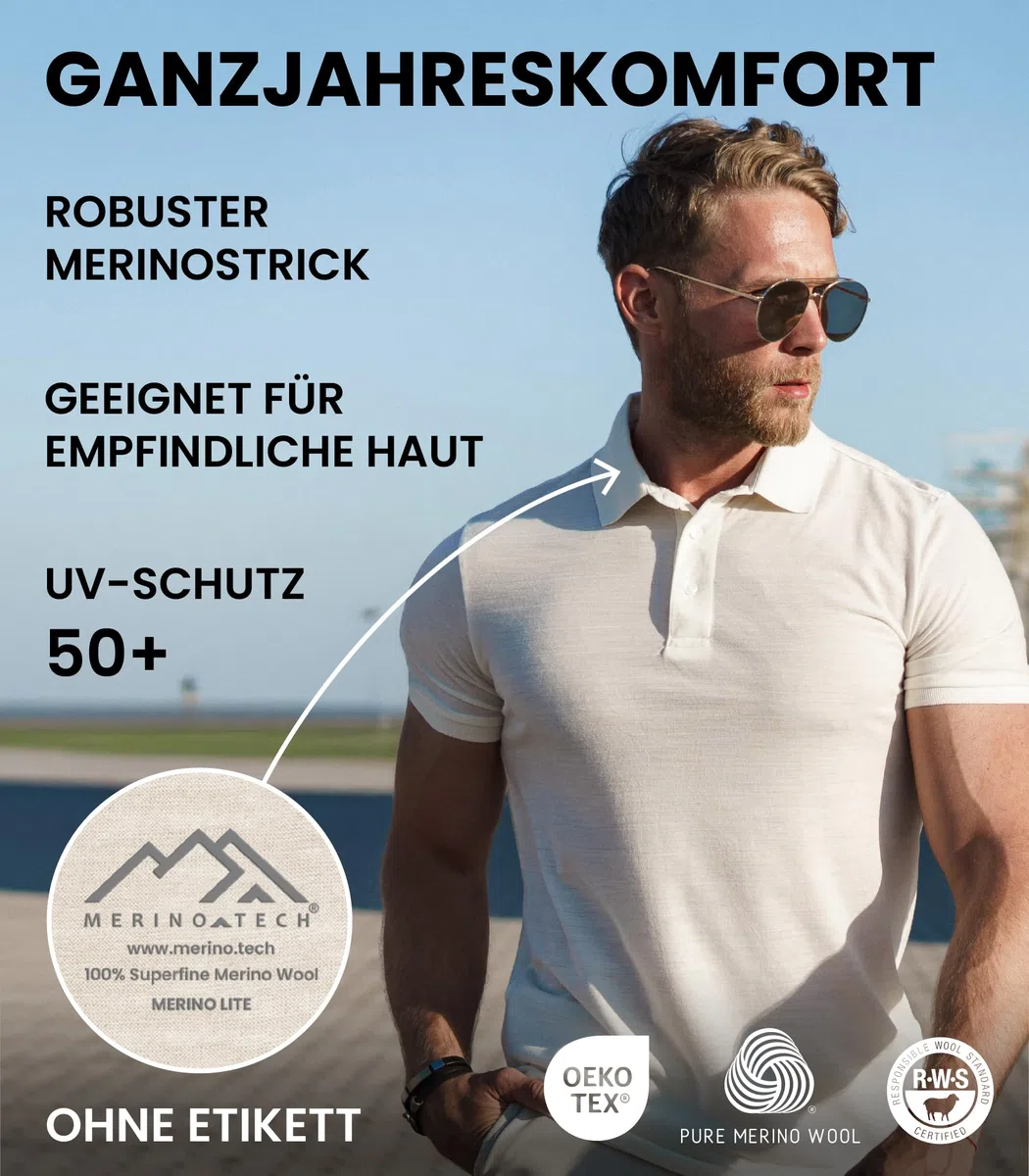 Merino.tech Premium Merino Poloshirt Herren – Kurzarm & Langarm Shirt – Outdoor & Alltag