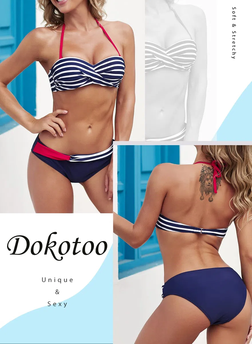 Dokotoo Bandeau Bikini Damen Push Up Zweiteilige Badeanzug Bademode Bikini Set S-2XL