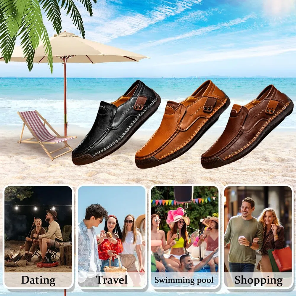Handgefertigte Herren-Slipper aus echtem Leder, lässig, atmungsaktiv, handgefertigt, leicht, bequem