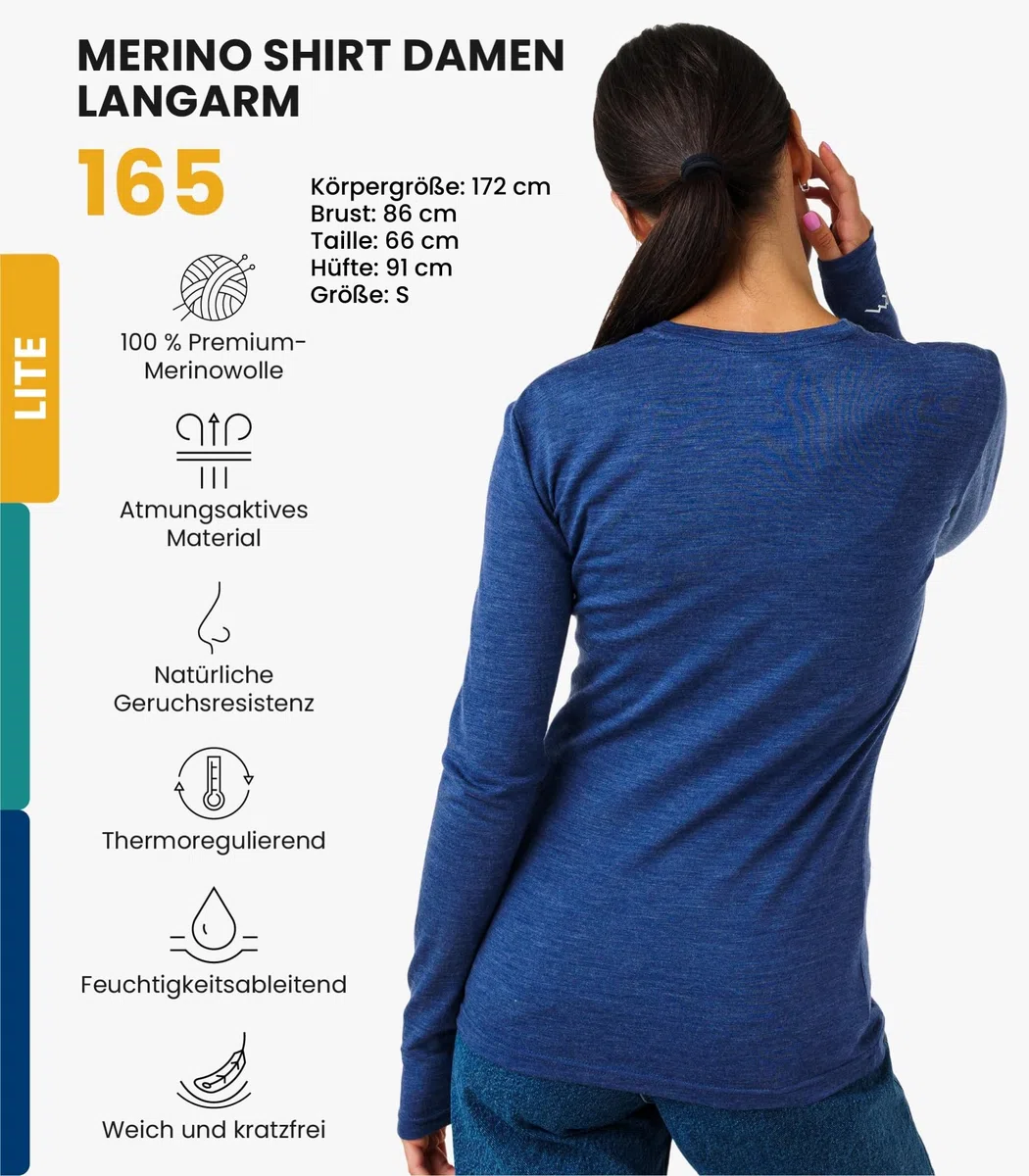 Merino.tech Merino Shirt Damen Langarm – Premium 100% Merino Unterwäsche Damen Langarmshirt, Sportunterhemden + Wollsocken