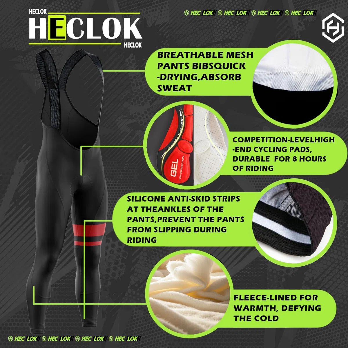 Winter Radkleidung Herren: mit Thermo-Fleece Winddichtem Langarmtrikot & Bibshorts mit Gel-Polster | Für Rennrad & MTB+ Glasses + Gloves