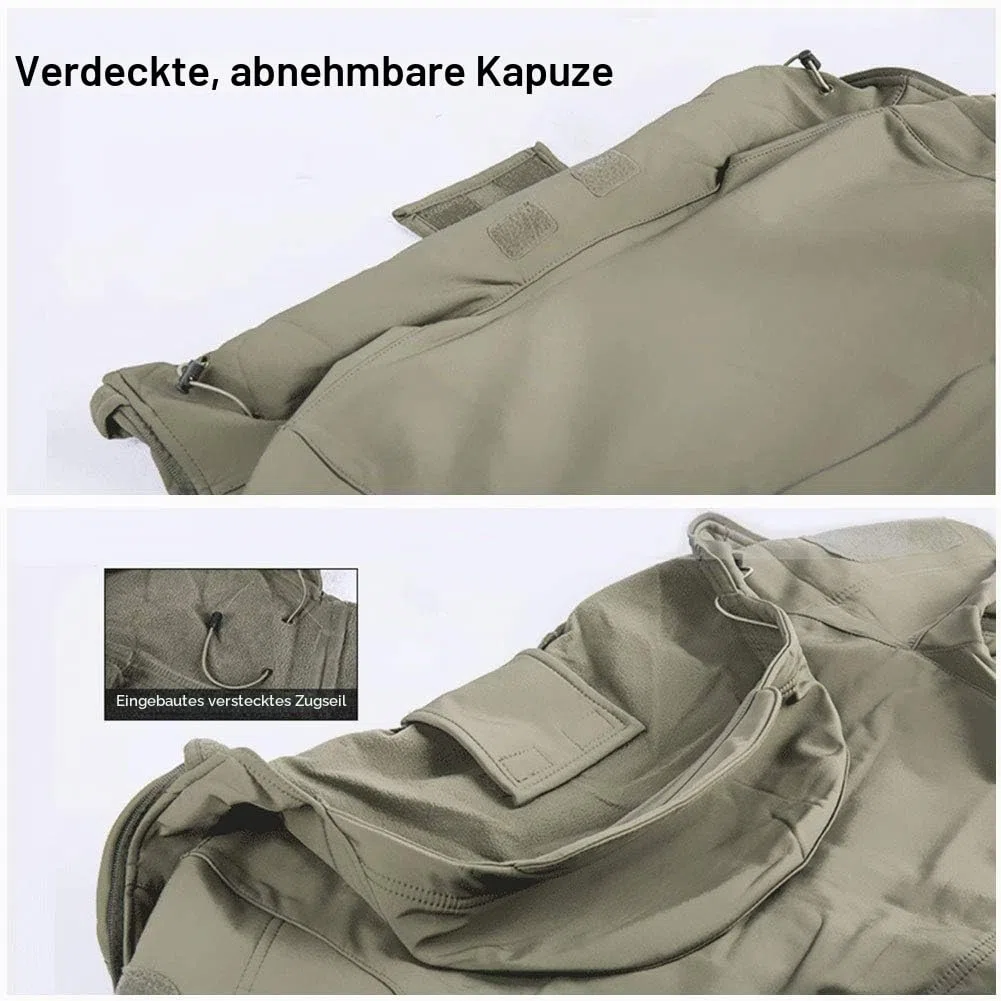 MakingDa wasserdichte Herren-Jacke, lässiger Kapuzenmantel, gefüttert mit Softshell-Fleece, Laufjacke, Jacke im Camouflage-Look, für Arbeit, Angeln, Jagd, Klettern