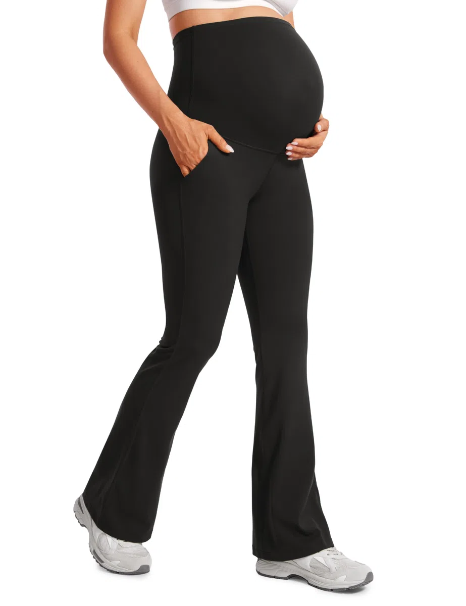 CRZ YOGA Damen Butterluxe Bootcut Umstandsleggings Flare Schwangerschaft Leggings Mutterschaft Yoga Hosen Umstandshose - 79cm