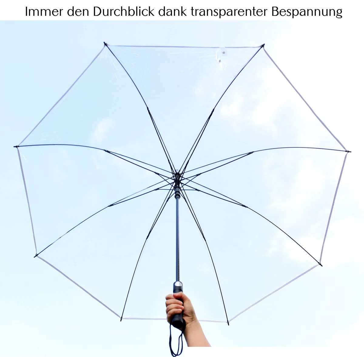 Regenschirm sehr groß XXXL Ø162 cm transparent, Komfort Druckknopf, mit Tragehülle, Automatik, Perfekt als durchsichtiger Partnerschirm, Hochzeitsschirm oder Golfschirm - Rand weiß