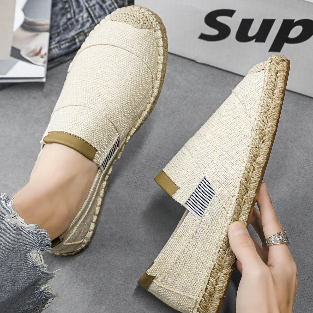 Alexis Leroy Herren Espadrilles Klassischer Espadrille-Slipper für Herren Flacher Slipper