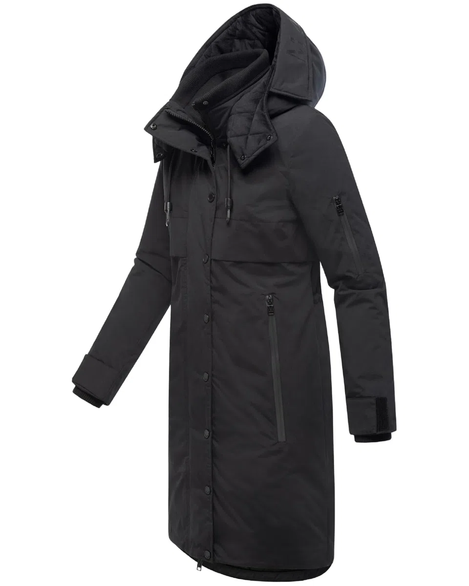 MARIKOO Damen Wintermantel warmer Parka mit Taillenzugband und abnehmbarer Kapuze Anoukaa 16 S-3XL