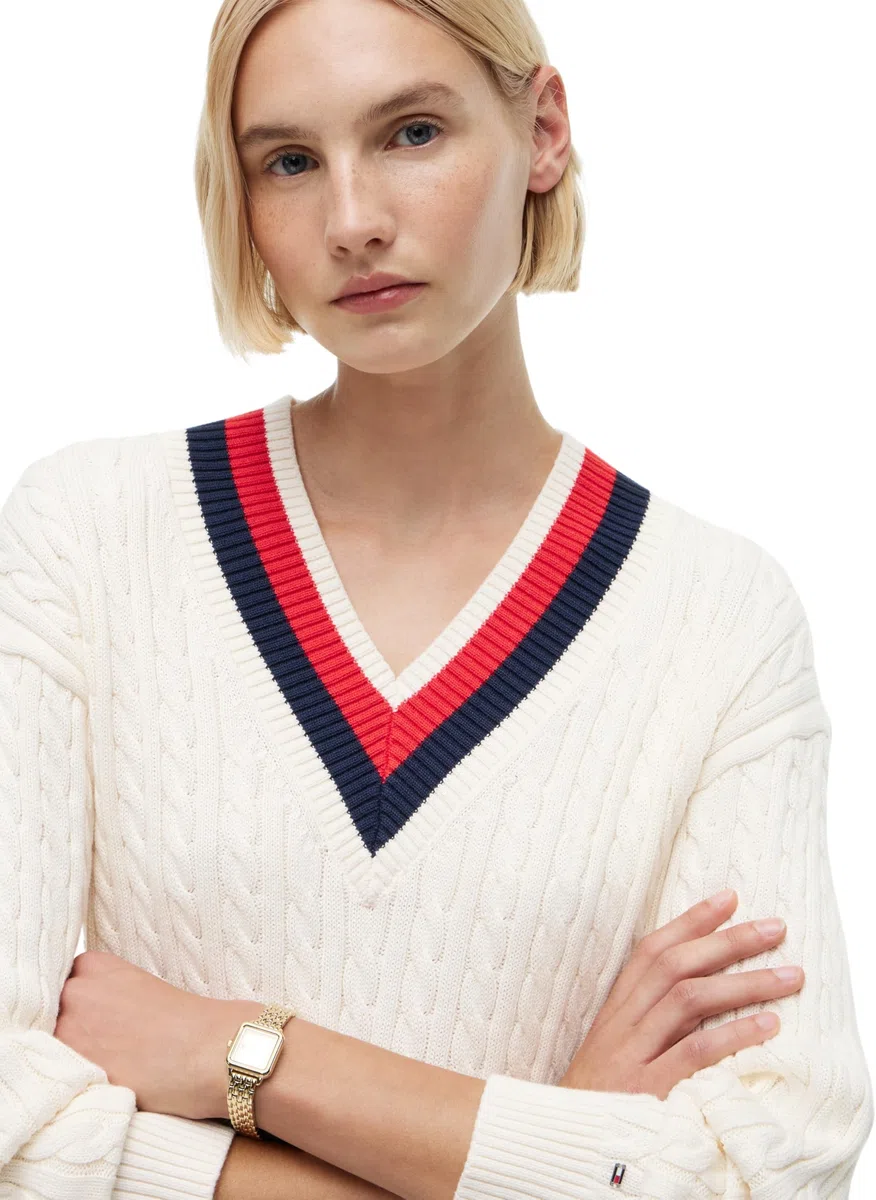 Tommy Hilfiger Damen Varsity Cable RLX Ls V-nk SWT Ww0ww49618 Pullover (1er Pack)