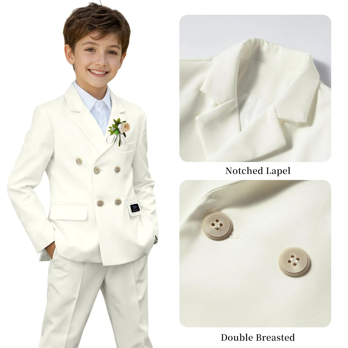 Sliktaa Jungen Anzug Set 4 Teilig Festlich Hochzeit Outfit Gentleman Kinder Zweireihiger Blazer Hosen Party Taufe