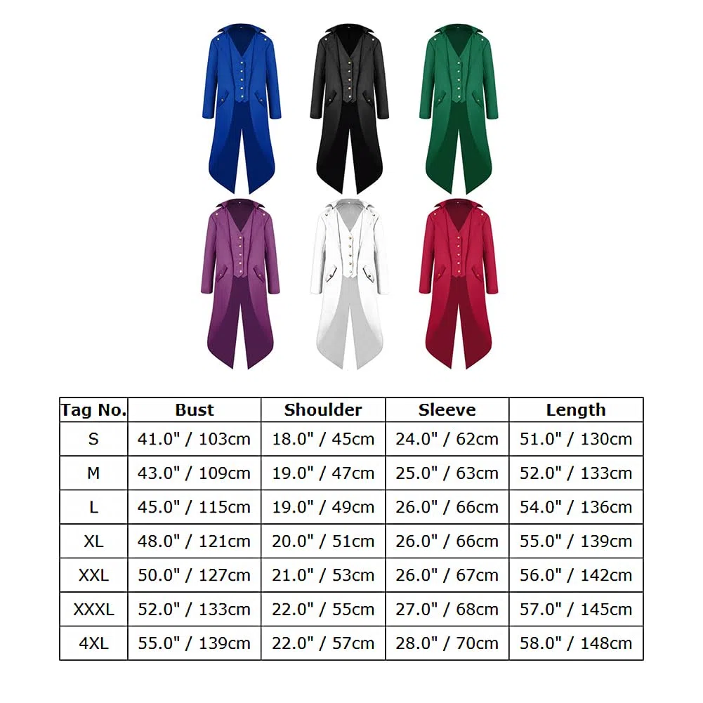FYMNSI Herren Gothic Steampunk Frack Mantel Männer Mittelalter Viktorianischen Jacke Für Karneval Fasching Kostüm