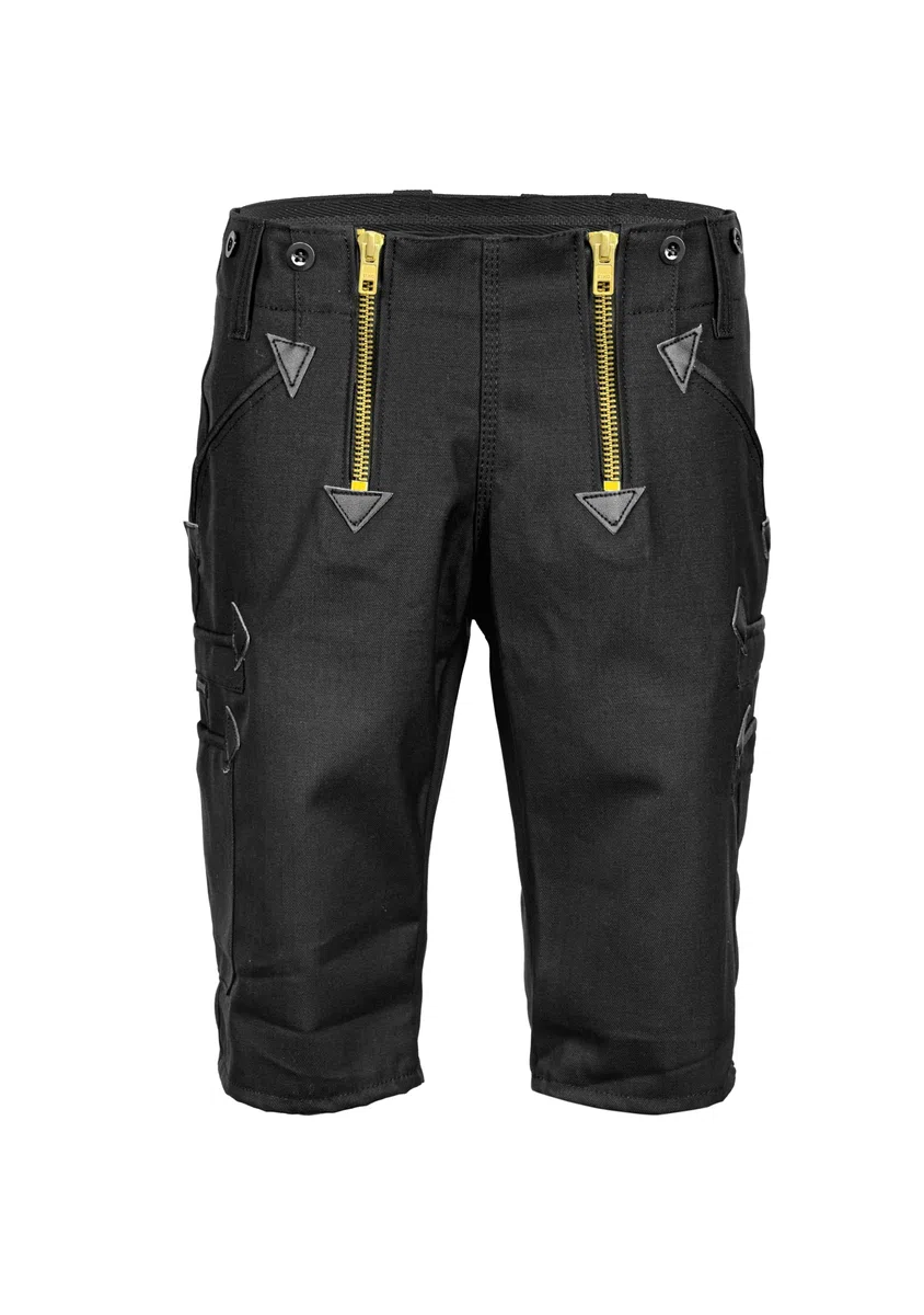 Zunftshort Joe, Kurze Arbeitshose Herren Schwarz, Doppelpilot Zunfthose kurz, Multinorm Arbeitsshorts Zimmermannshose Cargo, Kurze Zunfthose Handwerker, Messing-Reißverschluss
