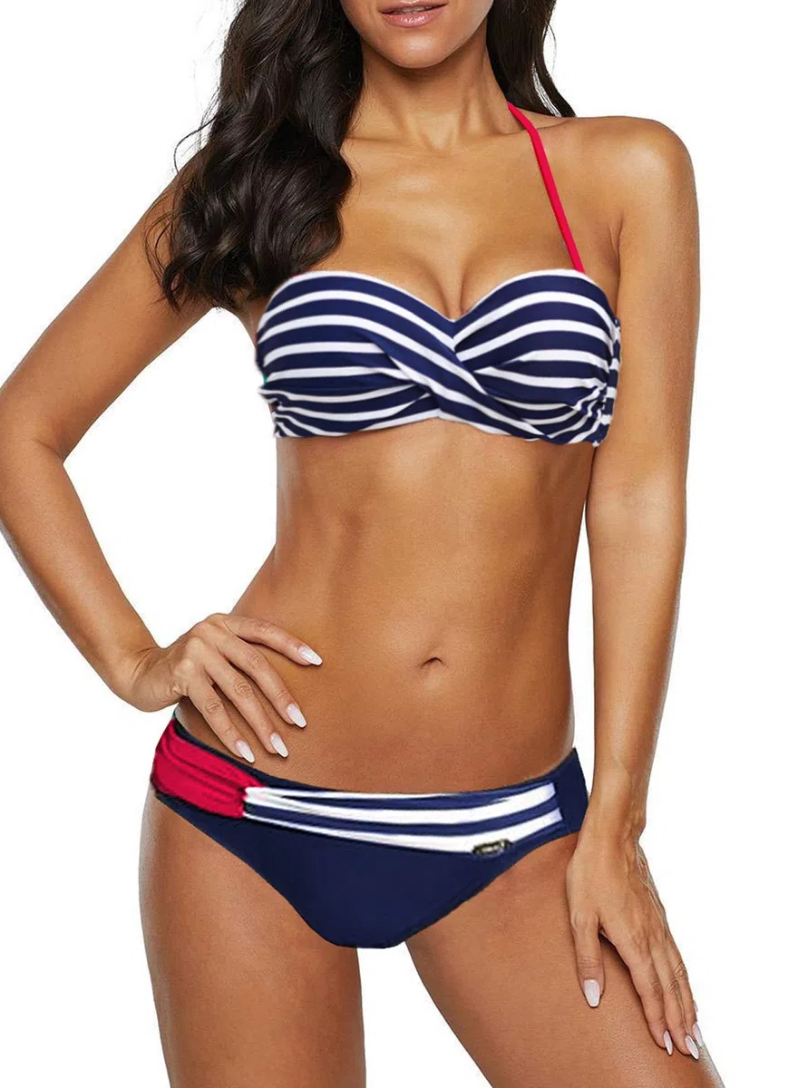 Dokotoo Bandeau Bikini Damen Push Up Zweiteilige Badeanzug Bademode Bikini Set S-2XL