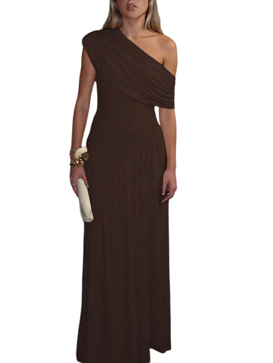 SweatyRocks Kleid Damen Lang Figurbetont Abendkleid Cocktailkleid Schulterfrei Hocherzeitkleid Maxi Partykleid Festival Outfit Faltenkleid