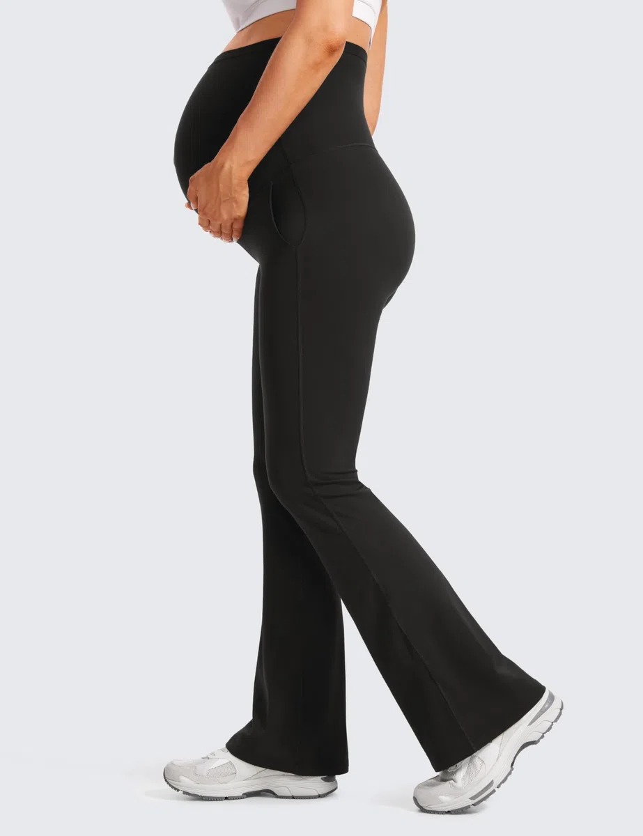 CRZ YOGA Damen Butterluxe Bootcut Umstandsleggings Flare Schwangerschaft Leggings Mutterschaft Yoga Hosen Umstandshose - 79cm