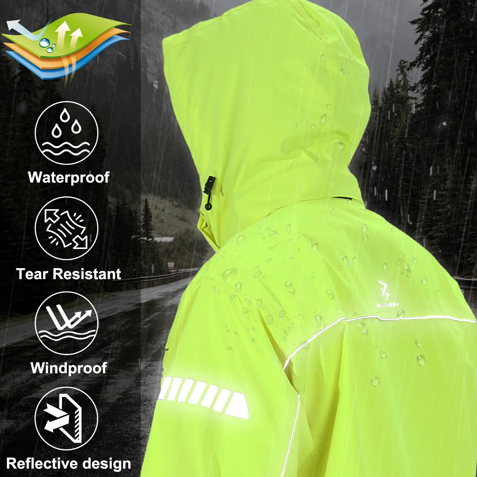 Regenanzug Herren, Wasserdicht Regenjacke Regenhose, Packbare Leicht Reflektierende Windjacke mit Kapuze, Atmungsaktiv Fahrrad Regenmantel für Outdoor Wandern Camping