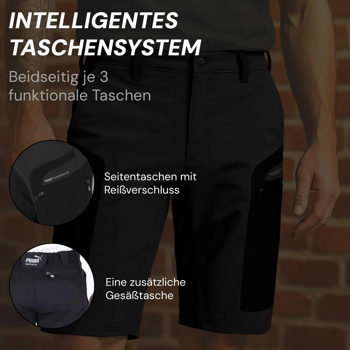 PUMA Workwear Pro-One Shorts Herren - Wanderhose kurz für Männer - Verstärktes Nylon für Langlebigkeit - Trekkinghose mit 4-Wege Stretch - Mit D-Ring am Bund - Outdoor Hosen