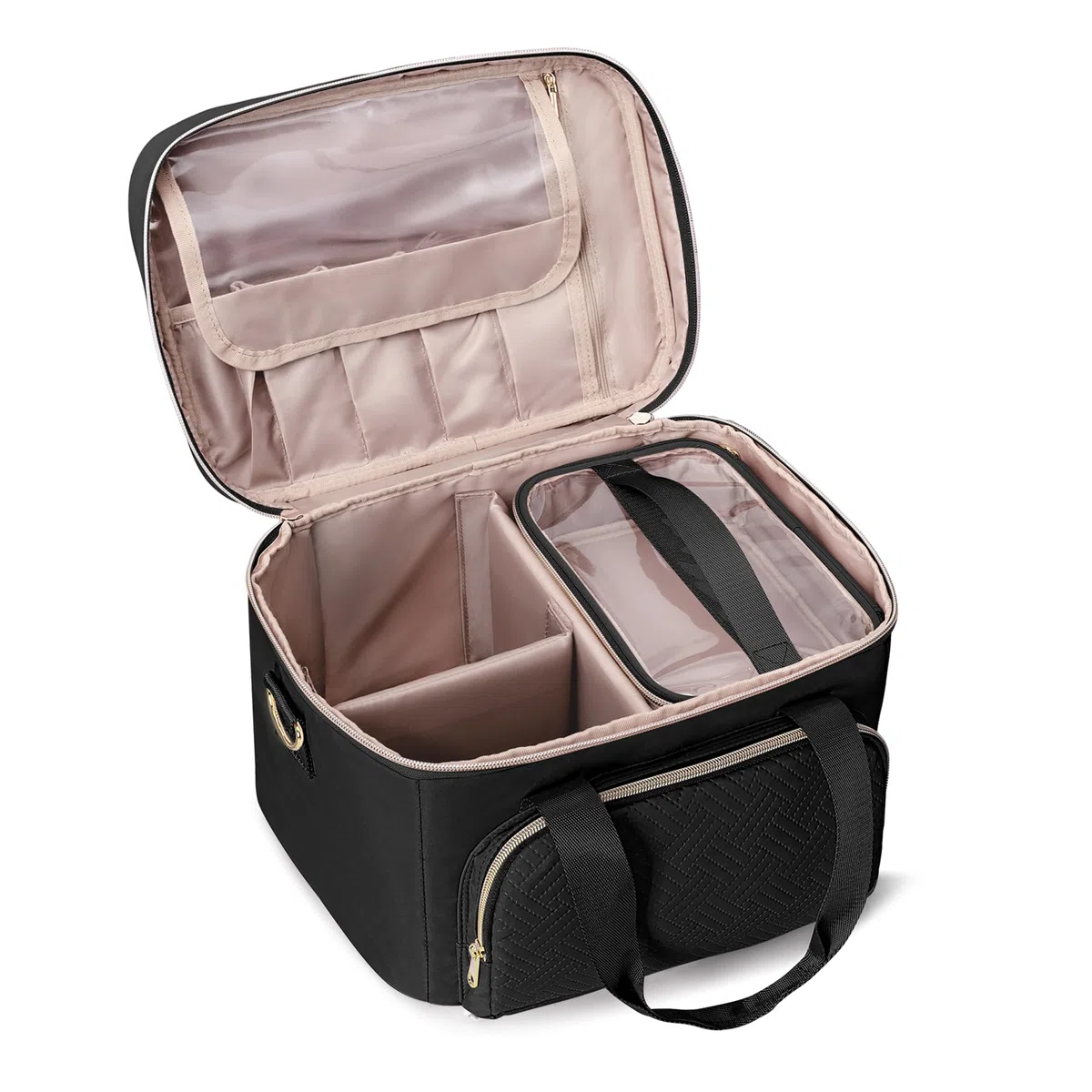Makeup Tasche Reisetasche mit 2 einzelnen Kosmetiktaschen, großer Makeup Organizer für Frauen, Schwarz (Leere Tasche, Patentdesign)