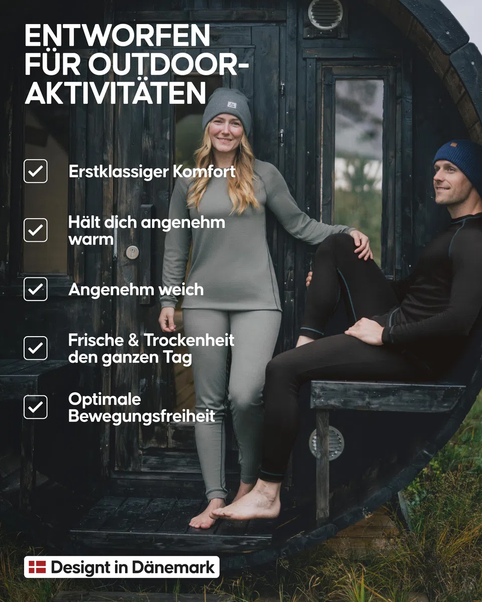 DANISH ENDURANCE Unisex Thermounterwäsche (1er|2er Pack), Funktionsunterwäsche Set, 100% Recycelte Materialien, Skiunterwäsche, Lange Unterhose & Langarmshirt, Extrem Weich & Warm, für Damen & Herren