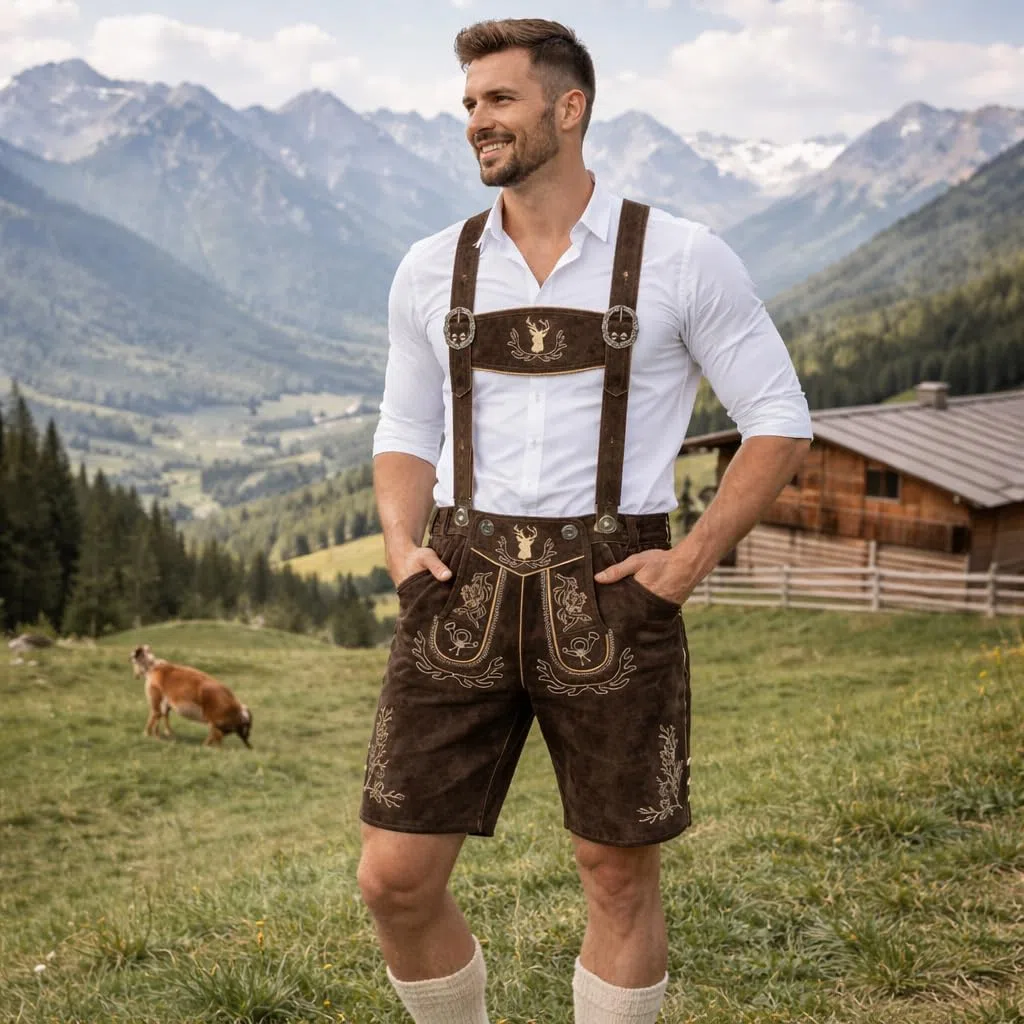PAULGOS Herren Trachten Lederhose HK3 + Träger, Echtes Leder, Gr. 44-60