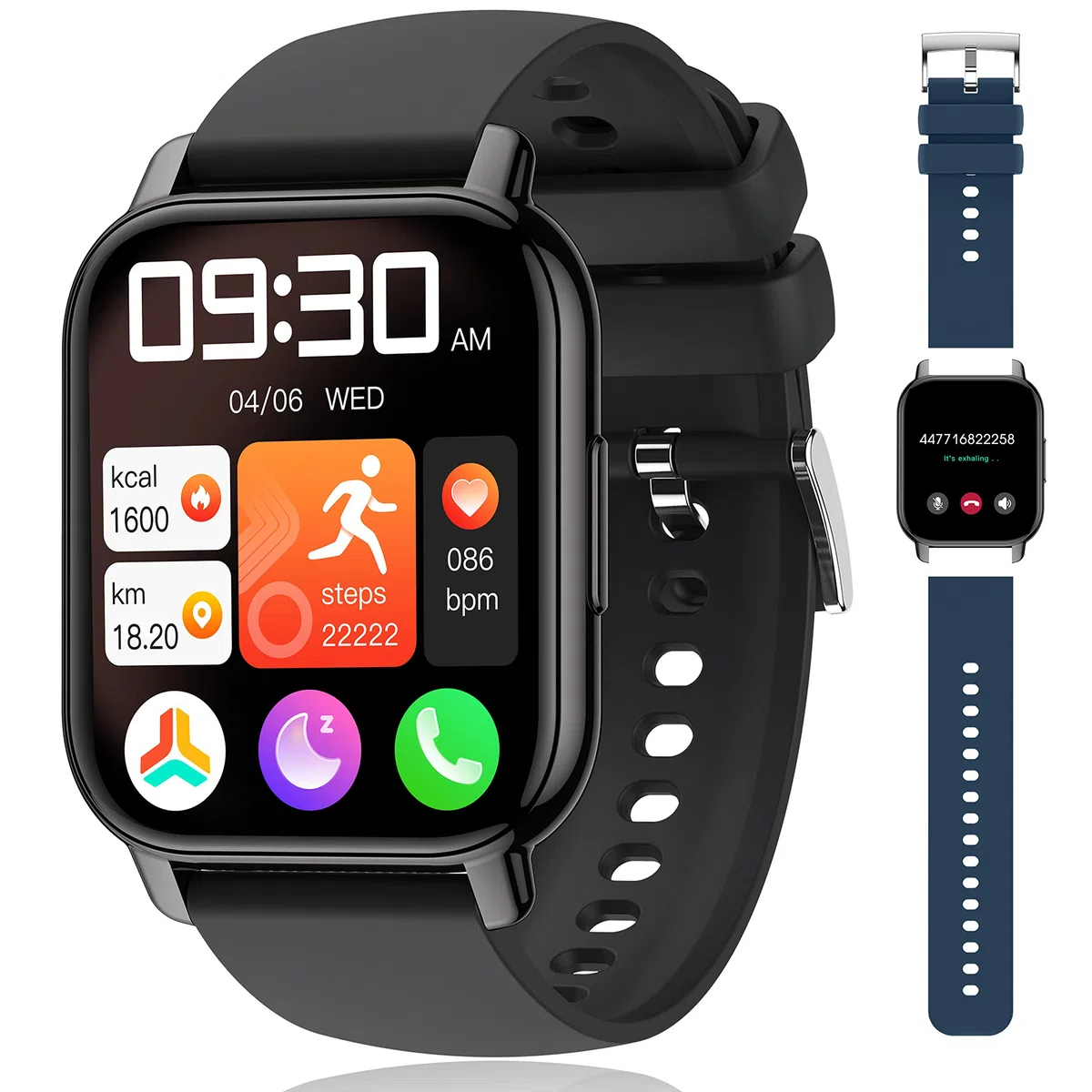 Popglory Smartwatch Herren Damen, 1.85" Fitnessuhr mit Blutdruckmessung Telefonfunktion Sprachsteuerung Herzfrequenz, 100+ Sportmodi Fitness Tracker Schrittzähler Schlaf SpO2, für Android iOS