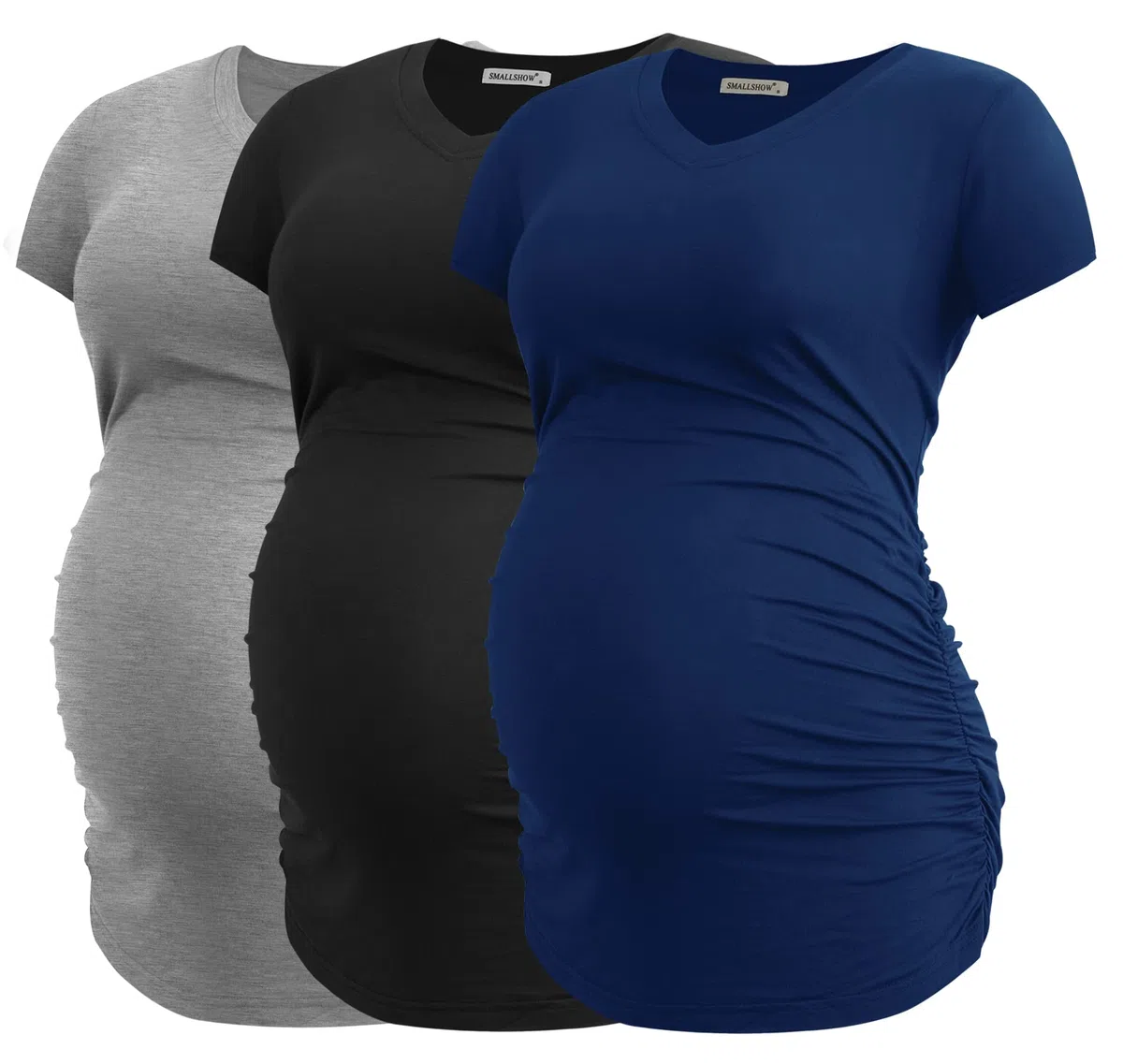 Smallshow Damen Umstandstop V Hals Schwangerschaft Seite Geraffte Umstandskleidung Tops T Shirt 3 Pack