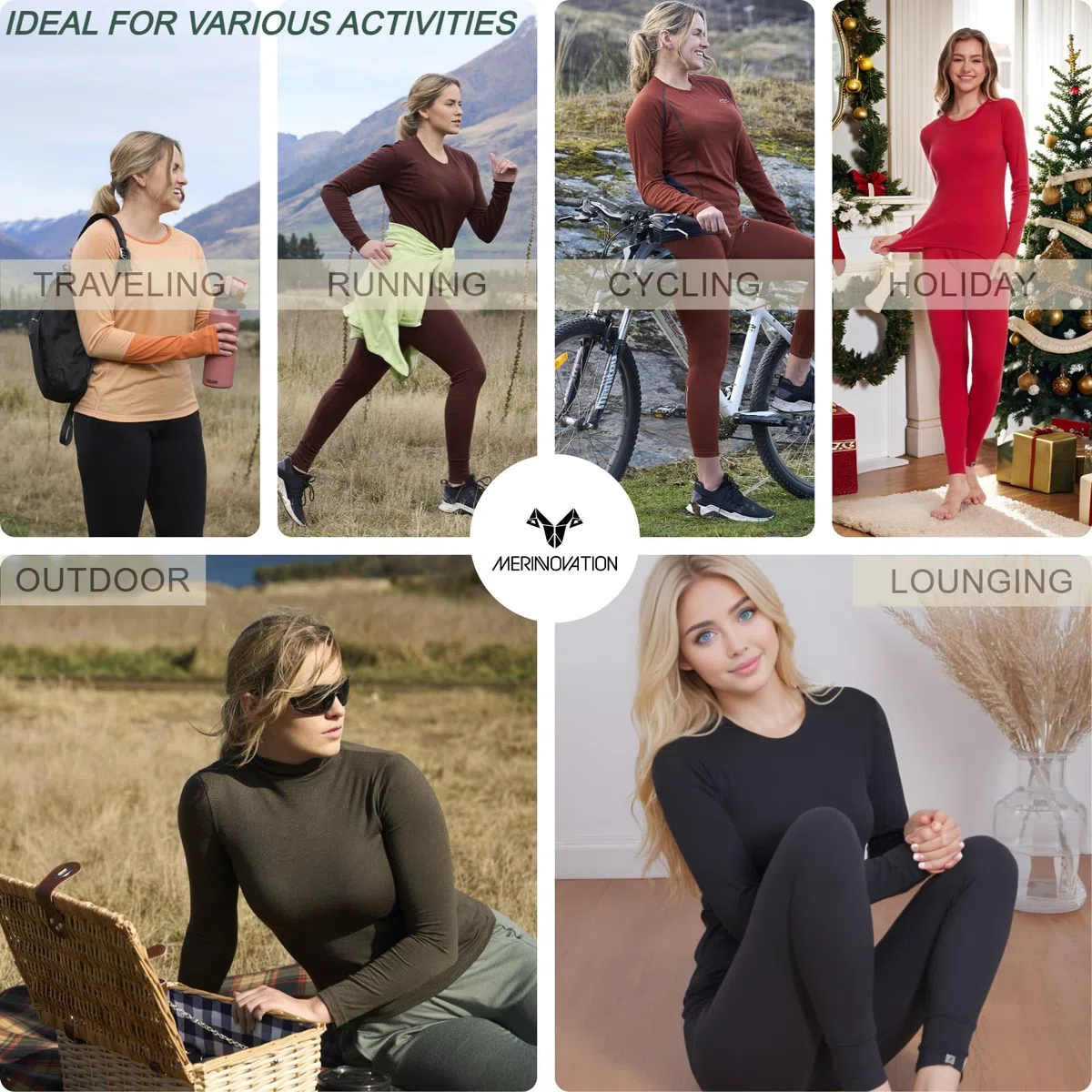 MERINNOVATION 100% Merinowolle Shirt for Damen Thermo Unterwäsche Langarm,Temperaturregulierend, Weich