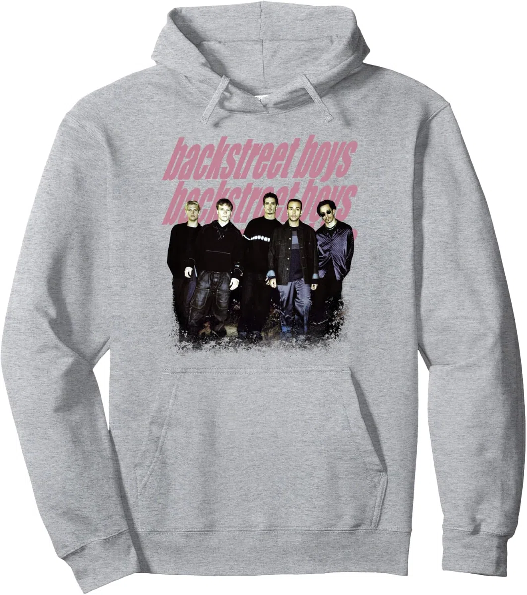 Backstreet Boys – Group Photo Repeat Logo Heather Grey Pullover Hoodie