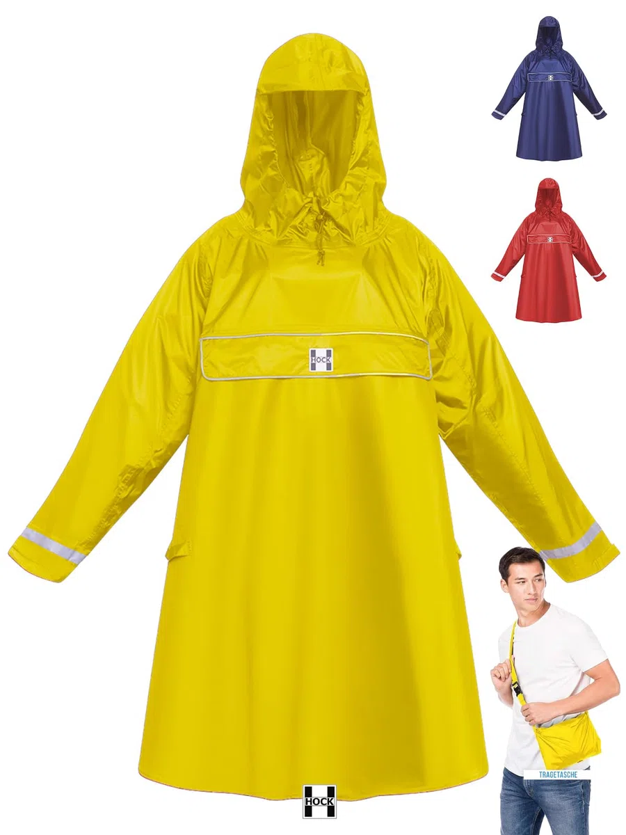 HOCK Premium E-Bike Poncho, Regenponcho mit Ärmel für Fahrrad und E-Bike - für Helme geeignet - Regencape 100,0% wasserdicht, Fahrradponcho