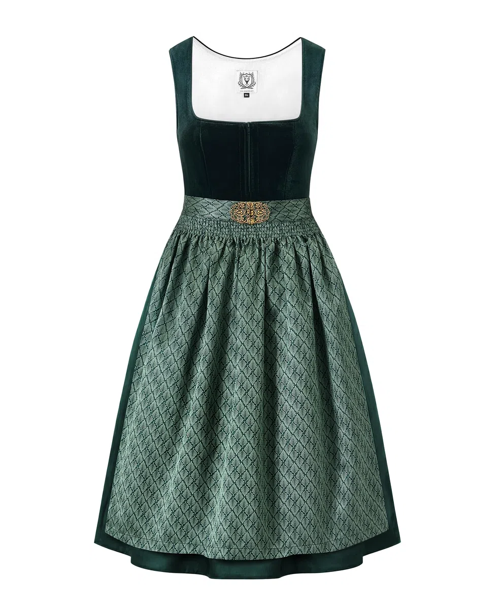 DIRNDLSTERN Damen Trachtenkleid Grün - Trachtenrock Midi Samt Dirndlkleid Oktoberfest Outfit mit Dirndlschürzen