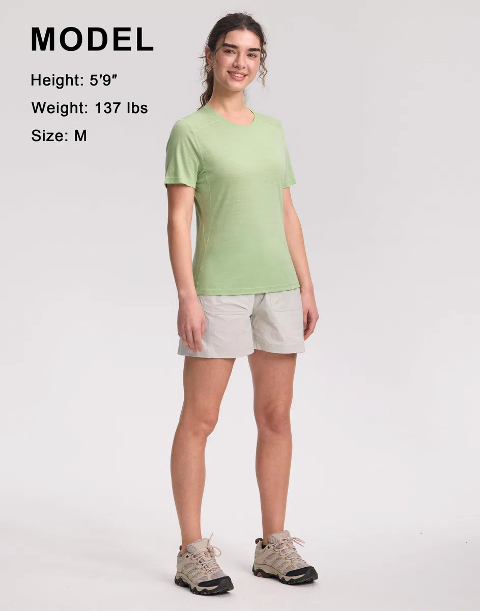 Pioneer Camp Merino Shirt Damen Funktionsshirt Wandershirt Atmungsaktiv Kurzarm T-Shirts Für Damen,Atmungsaktiv & Schnelltrocknend, Wandern, Trailrunning, Camping