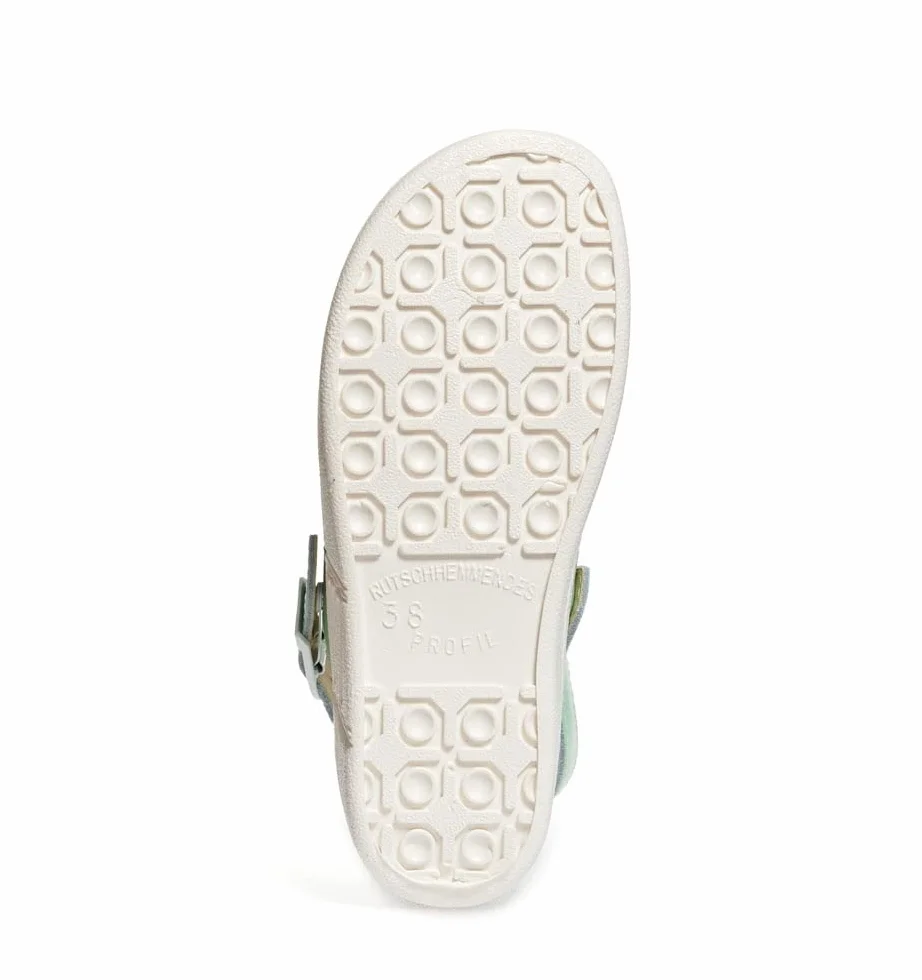 Abeba Damen Clog 7090 - the original, Glattleder,mint/weiß, perforiert, zertifiziert, 39