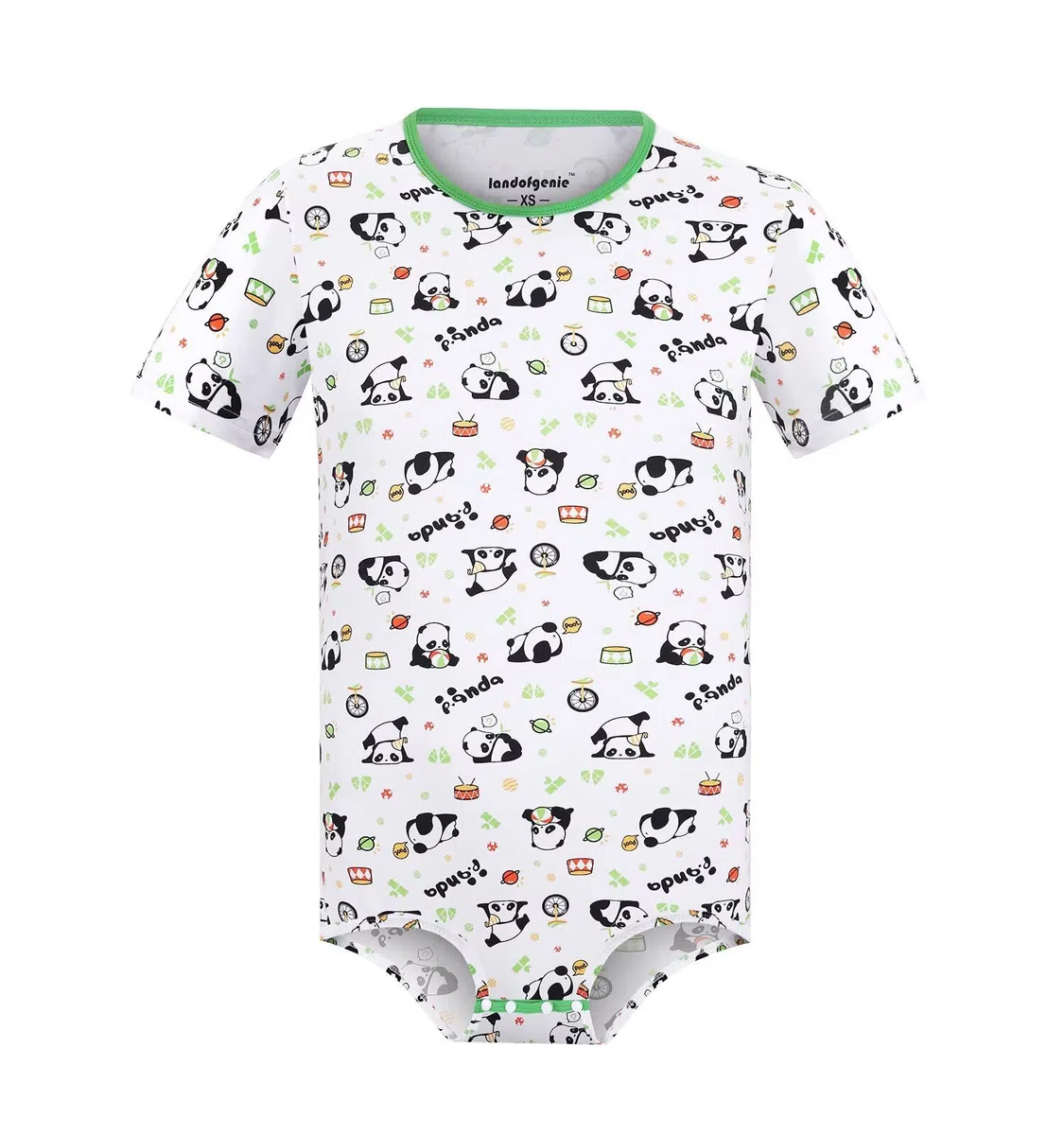 Landofgenie Herren-Einteiler, kurzärmelig, Strampler, Schritt-Shirt, Body, Einteiler, Pyjama, Panda-Druck