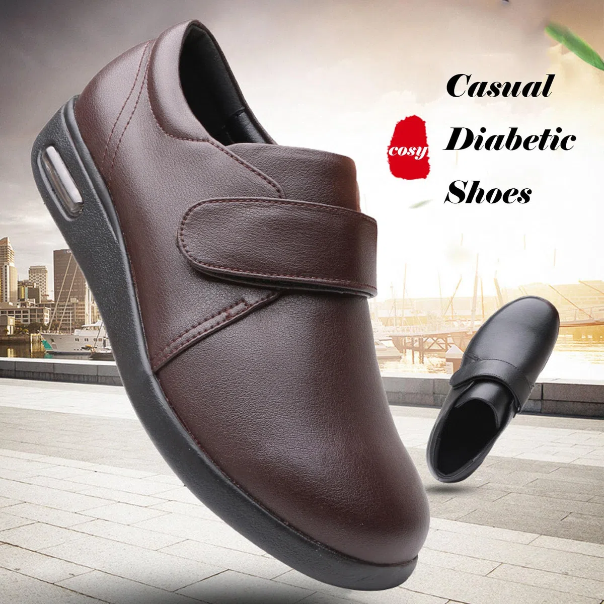 bumuam Diabetiker Schuhe Herren aus Leder Rehaschuhe mit Verstellbare Orthopädische für Geschwollene Füße Lässige Business Walkingschuhe