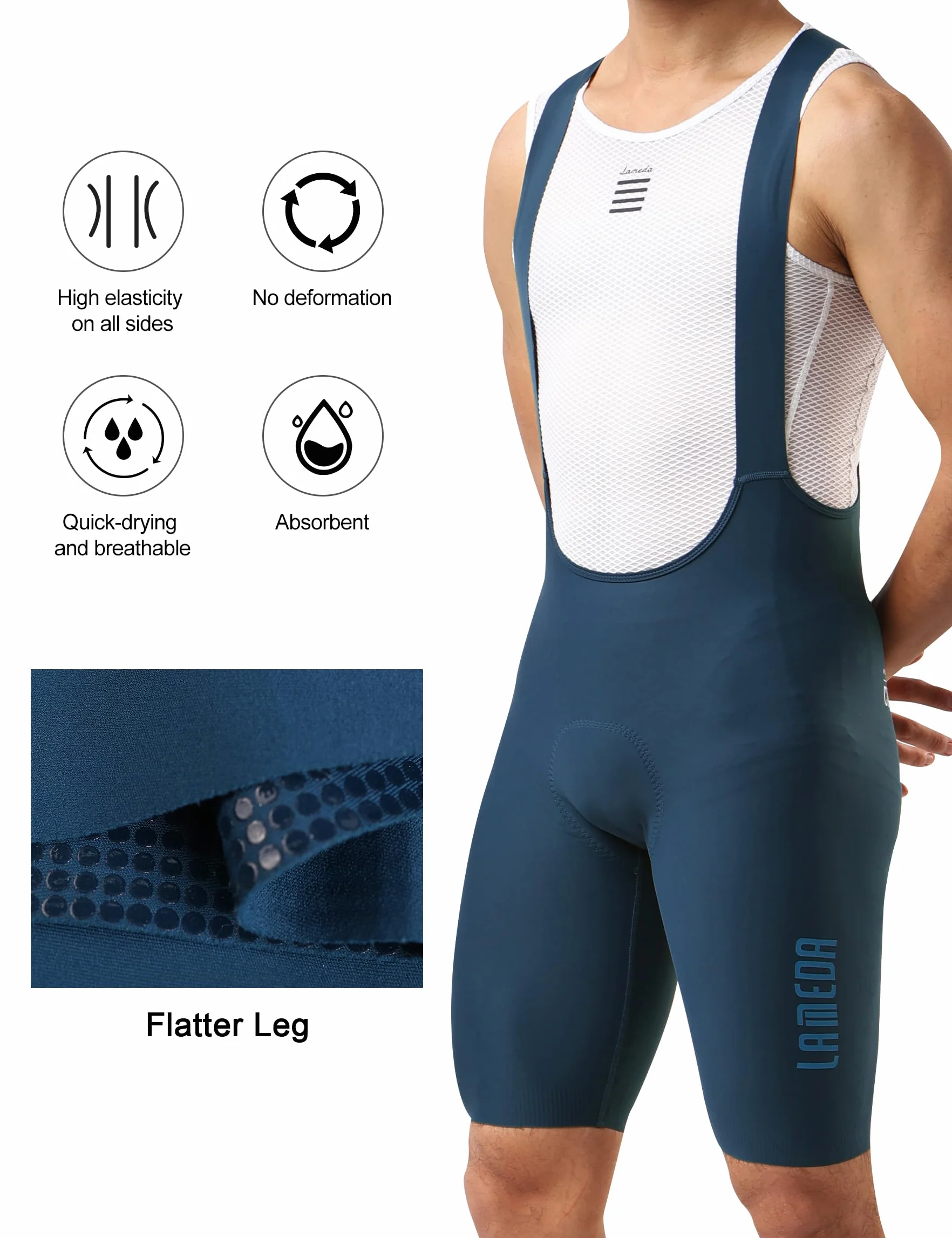 LAMEDA Fahrrad Trägerhose Bib Shorts Herren Gepolsterte Kurz Sommer Atmungsaktiv Elastisch Schnelltrocknend Fahrradhose Radhose für Radfahren Rennrad