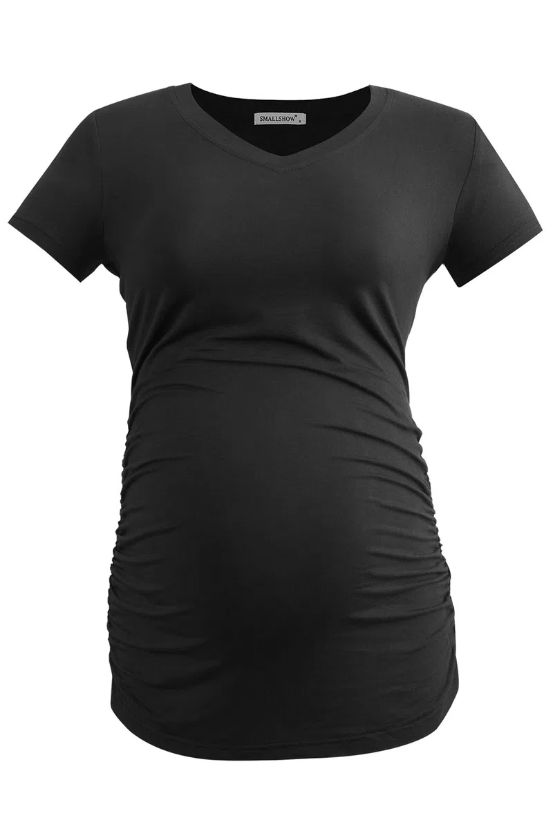 Smallshow Damen Umstandstop V Hals Schwangerschaft Seite Geraffte Umstandskleidung Tops T Shirt 3 Pack
