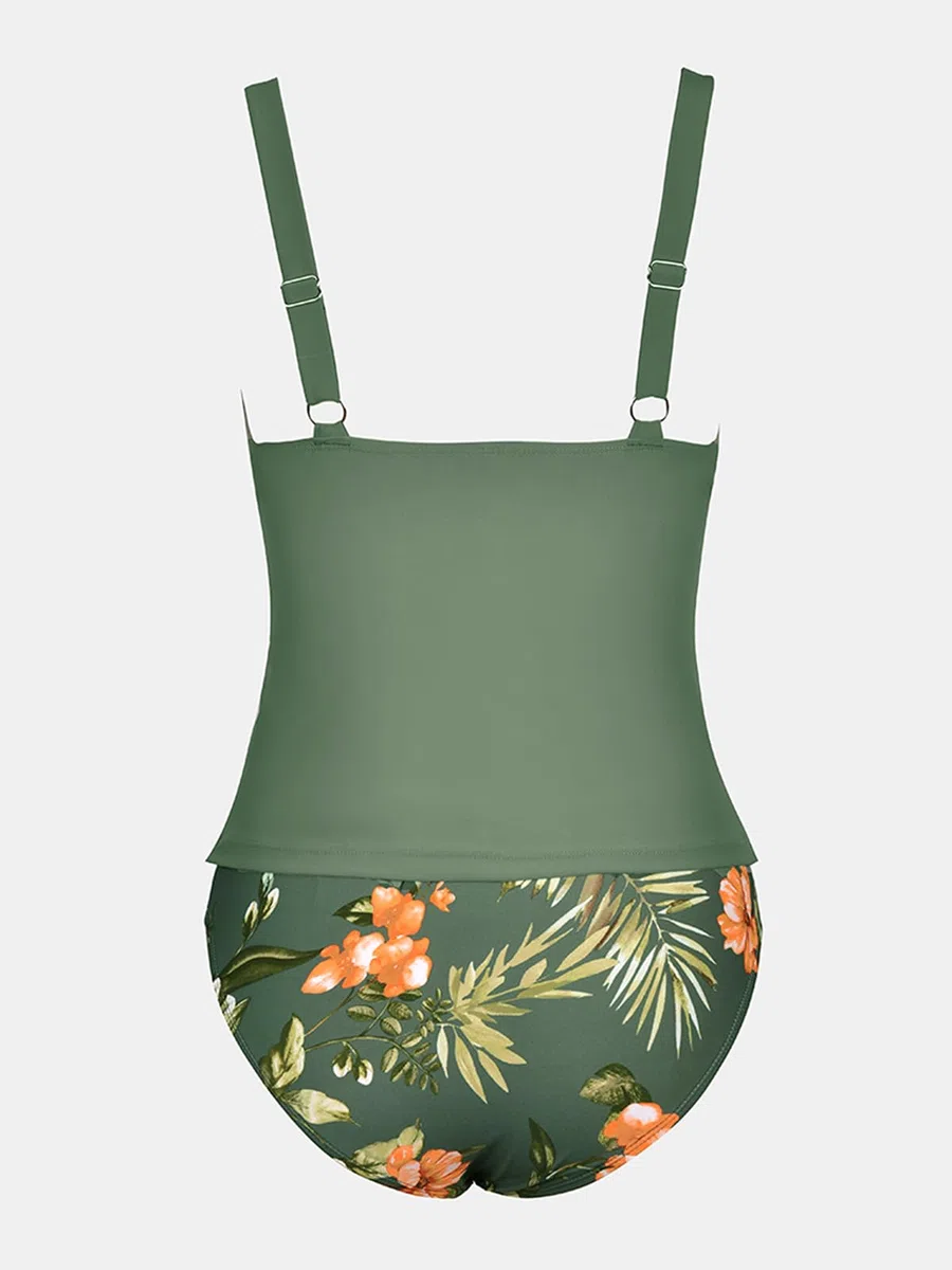 CUPSHE Damen Tankini Set V Ausschnitt Wickeloptik Crossover Tankini Mid Waist Bauchweg Raffung Bademode Zweiteiliger Badeanzug Swimsuit