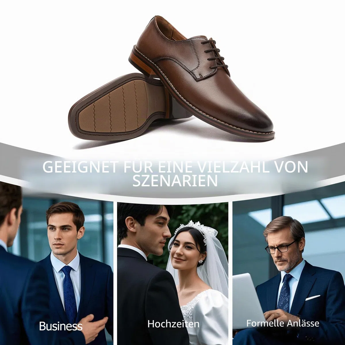 Poerkan Herren Geschäfts Schnürschuhe Leder Elegante Oxford-Schuhe für Business Büro & Formelle Anlässe Schwarz, Braun