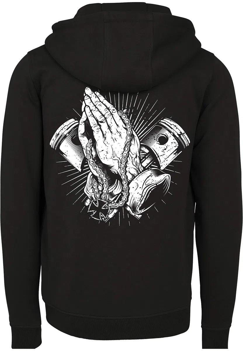 Baddery Biker Zip-Hoodie Herren - „Biker Pray“ mit Stickerei | Motorrad Sweatjacke mit Kapuze für Motorradfahrer
