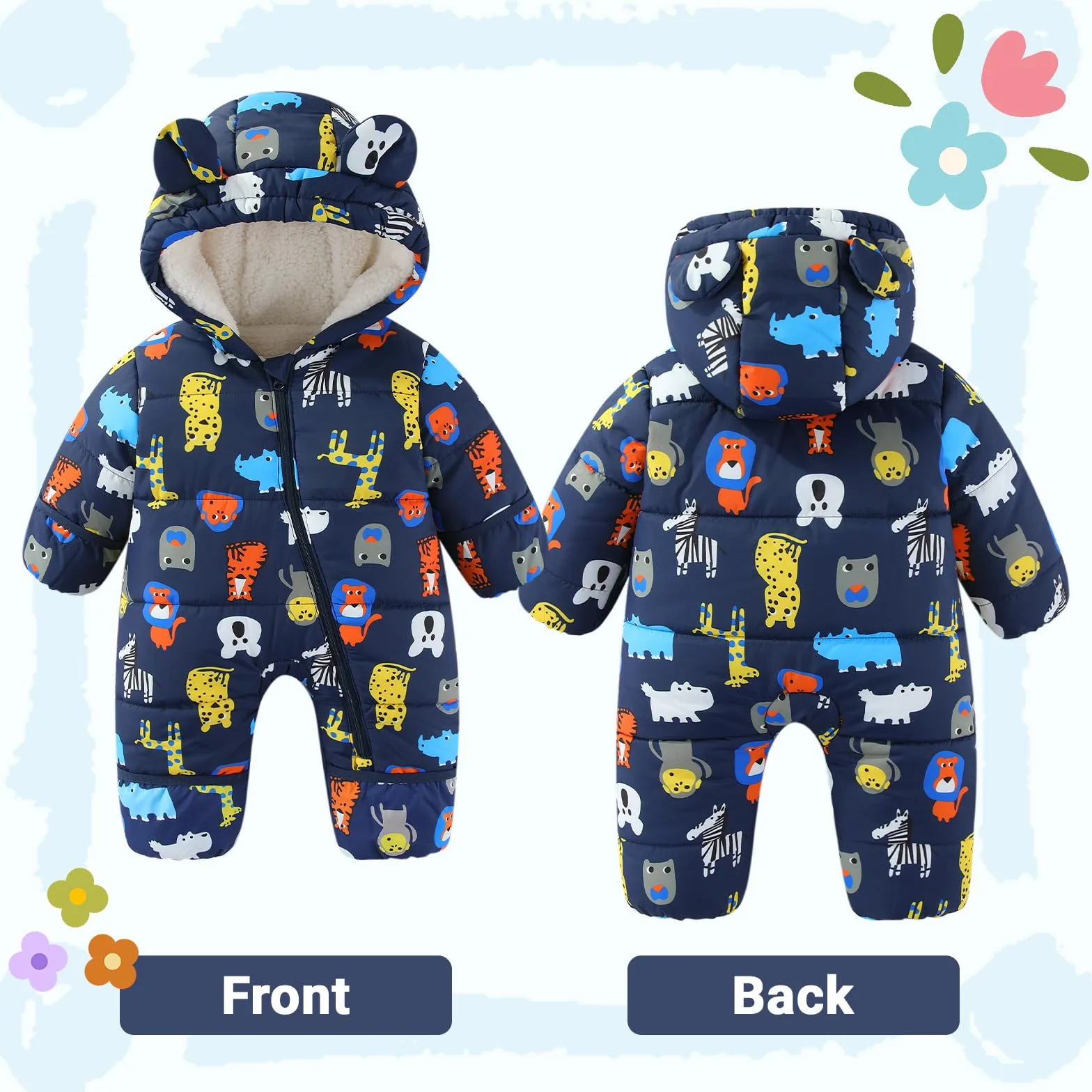 WYTbaby Baby Schneeanzug Warm Winteroverall Mit Kapuze Dick Jumpsuit für Jungen Mädchen 3-24 Monate