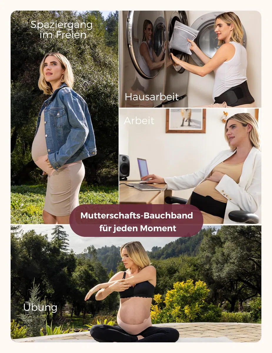 Momcozy Schwangerschafts-Bauchband – Ergonomische Rückenstütze & atmungsaktives Material – Verstellbarer Umstandsgürtel zur Linderung von Bauch-, Becken- und Rückenschmerzen