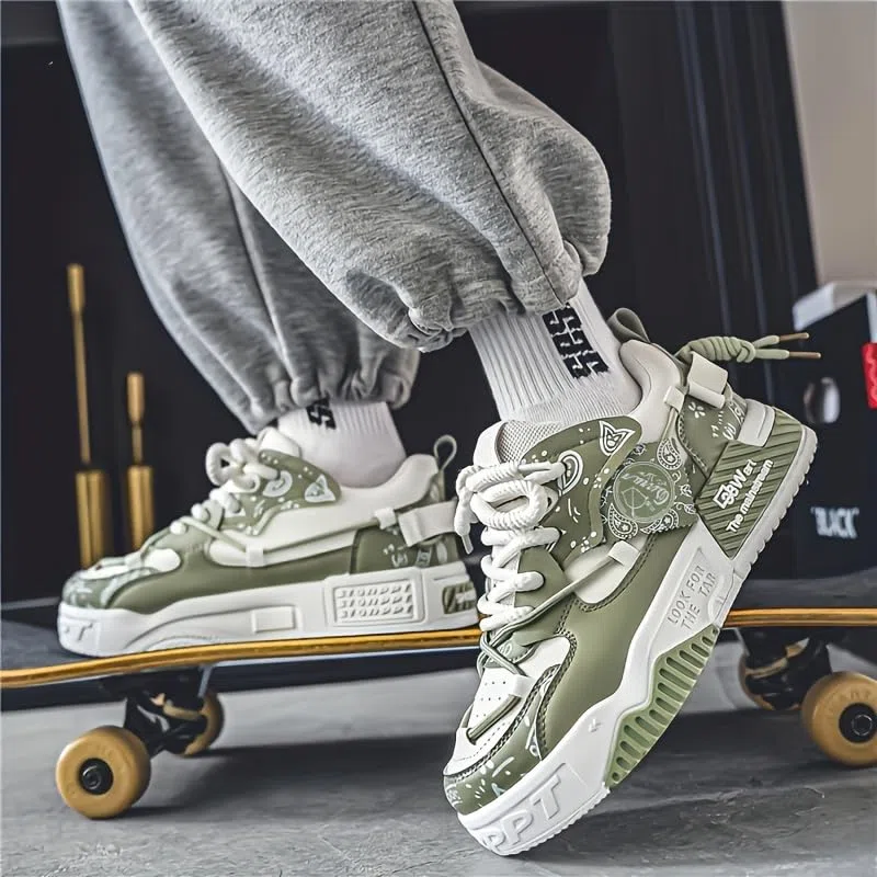 JXpxbao Herren Trendige Straßenmode Farbblock Skateboardschuhe, Bequeme rutschfeste Schnürschuhe Für Herren Für Outdoor-Aktivitäten Im Frühling Und Sommer