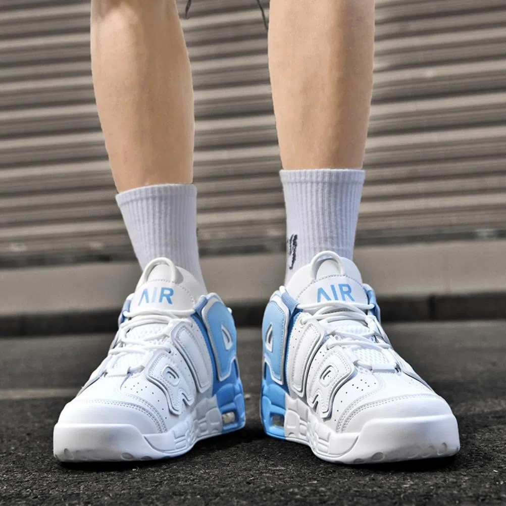 Sneaker Herren Damen Retro Skateboardschuhe Laufschuhe Turnschuhe mit Luftpolster Walkingschuhe Studenten Anti-Rutsch leichter Jungen Mädchen Basketballschuhe modisch Sportschuhe (Weiß blau 3,40)
