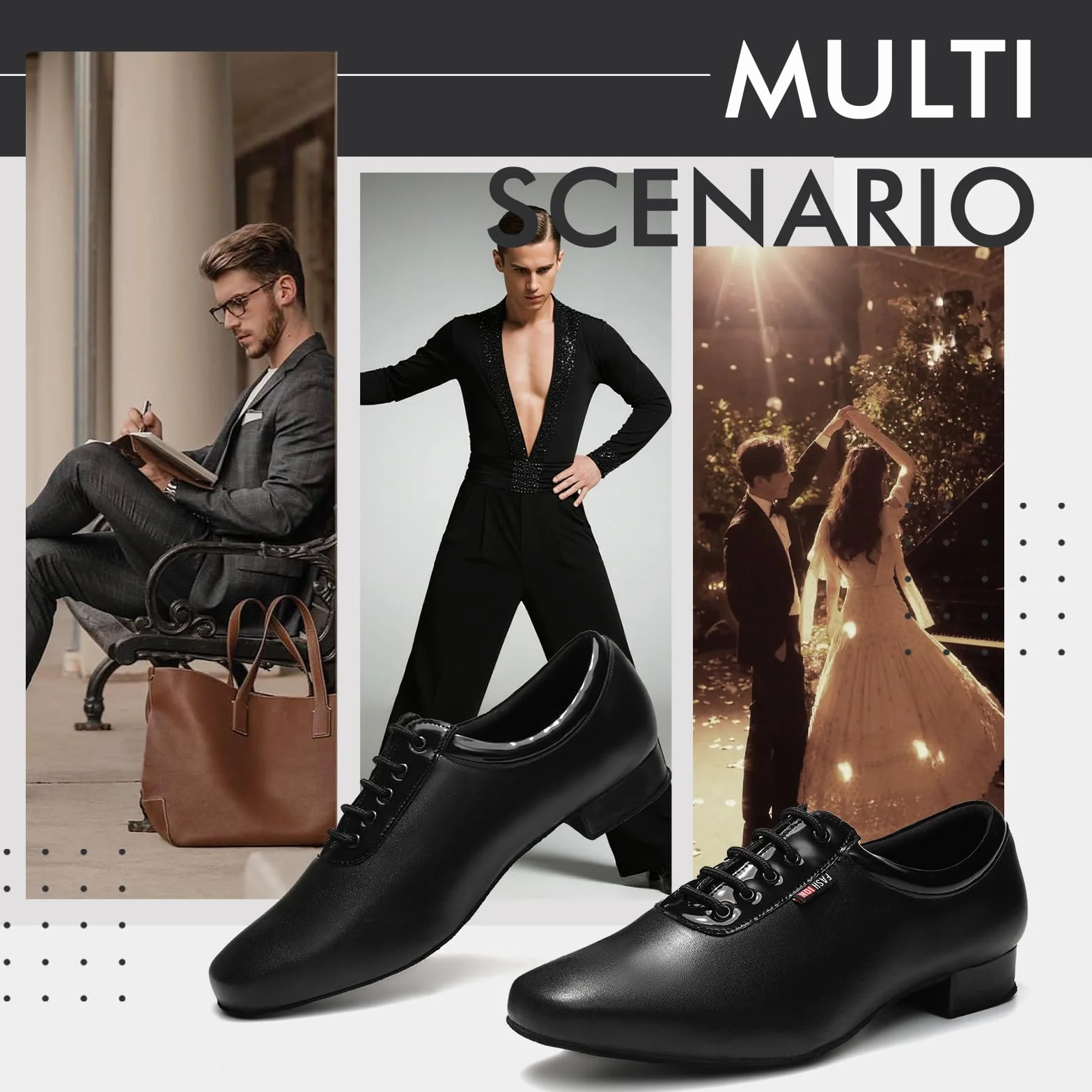 Tanzschuhe Latein Herren Schwarz Schnüren Ballsaal Salsa Tango Schuhe für Tanztraining Niedriger Absatz