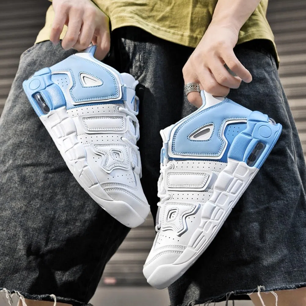 Sneaker Herren Damen Retro Skateboardschuhe Laufschuhe Turnschuhe mit Luftpolster Walkingschuhe Studenten Anti-Rutsch leichter Jungen Mädchen Basketballschuhe modisch Sportschuhe (Weiß blau 3,40)