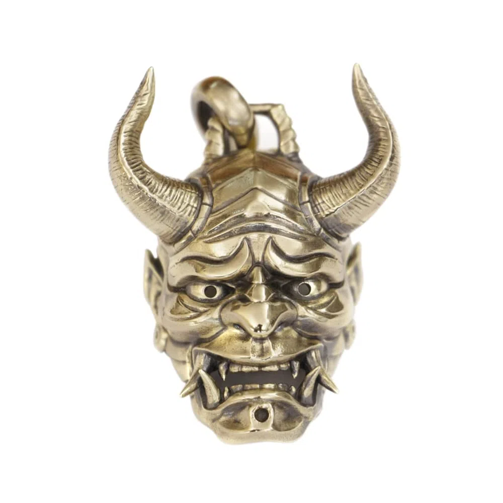 LINSION Herren-Anhänger aus Messing, japanischer Geist, Prajna, Totenkopf, Biker-Punk-Schmuck BR387, Large, Metall