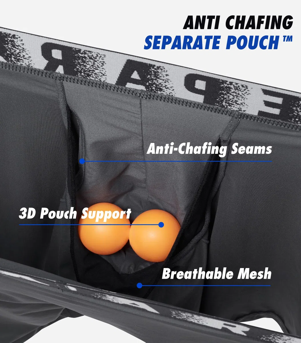 Separatec Herren-Unterwäsche, lange Beine, Boxershorts, Anti-Scheuern, separate Tasche, Unterwäsche für Herren, sportliche Unterstützung, Passform, 3 Stück