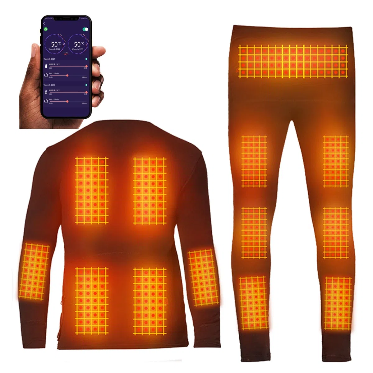 Beheiztes Thermo-Unterwäsche-Set Mit APP-Steuerung Smart Electric Heating Long Johns Fleece Gefütterte Basisschicht